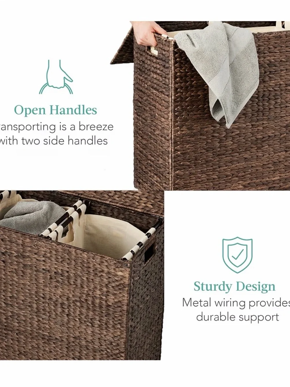 Espresso Handwoven Laundry Hamper with Lid - NIB